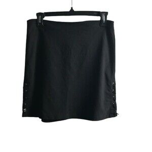 K-scion Women's A-Line Skirt Black Size L Lace up Sides Velvet Mini Skirt
